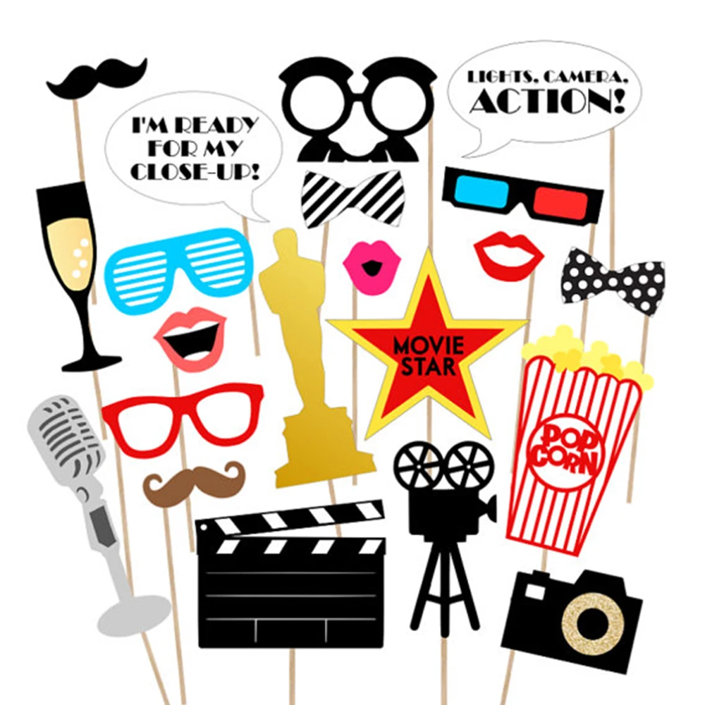 

33pcs Hollywood Movie Theme Birthday Party Decorations DIY Video Recorder Paper Cards Photobooth Props Office Party Supplies