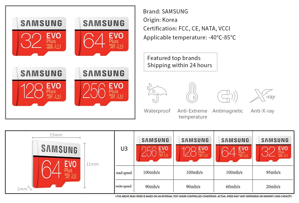 Карта памяти SAMSUNG EVO 32G 95 МБ/с. SDHC MicroSD 64GB 128GB 256GB 4K 100 МБ/с. SDXC Class 10 Micro SD C10 UHS TF Транс флеш-карты