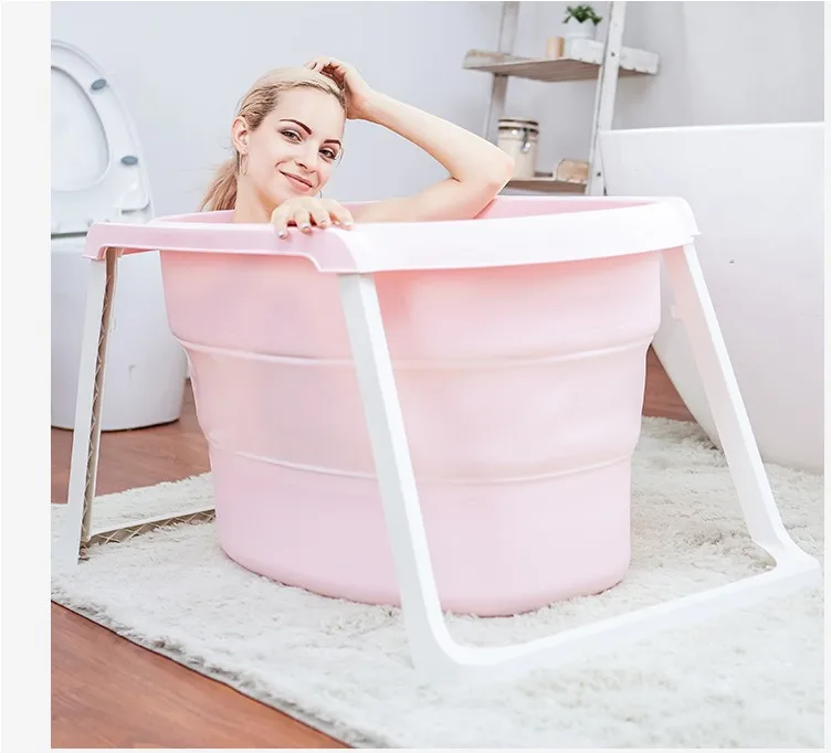 

H Folding Bath Tub Thickened Rubber Water Tank Sauna Tubs Removable Thermal Insulation Bathtub with Support Warmkeeper Bathtub