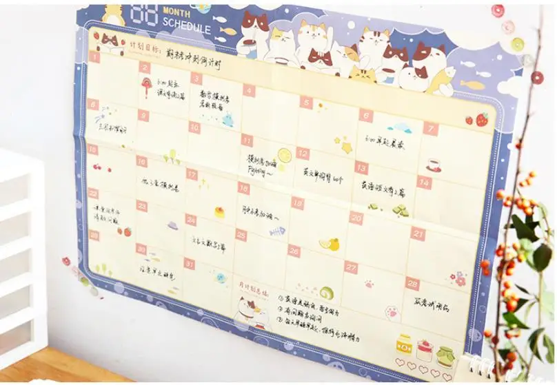 Coloffice 1PC Creative Monthly Plan Table Cartoon Cats Cute 30-day Schedule Work Study Memo Planner Paper Office School Supplies