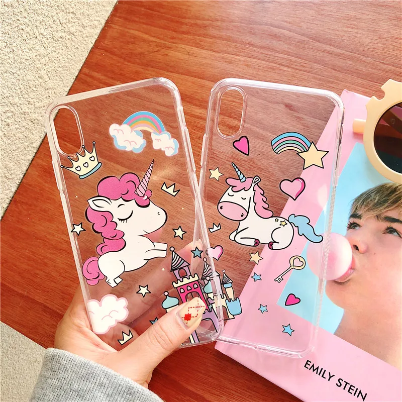 Cute Unicorn Cartoon Transparent non-slip Soft Silicone Phone Case Back Cover For iPhone X 6 6S 7 plus 8 Plus XR XS MAX case |