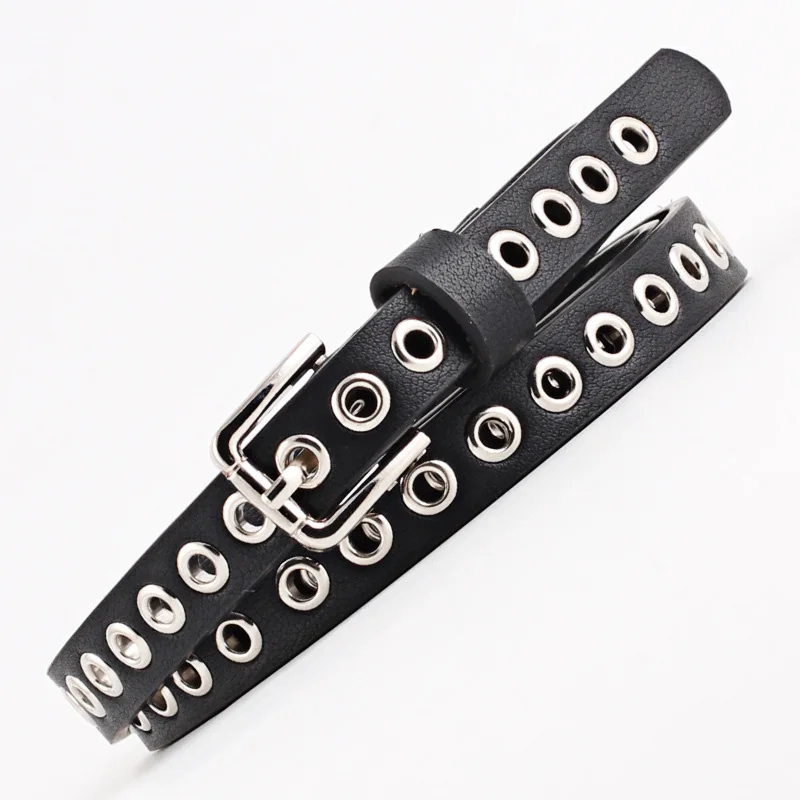 B Black Ремень Для женщин пояс полыми заклепками PU кожаный ремешок для Для женщин s тонкий пояс женские Аксессуары для одежды - Цвет: B Black
