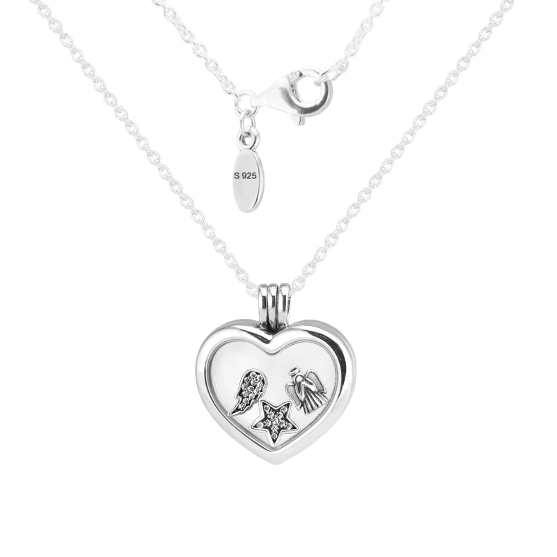 

100% 925 Sterling Silver Fine Jewelry 60cm Floating Heart Locket Necklaces Pendants with 3 Inner Parts Free Shipping