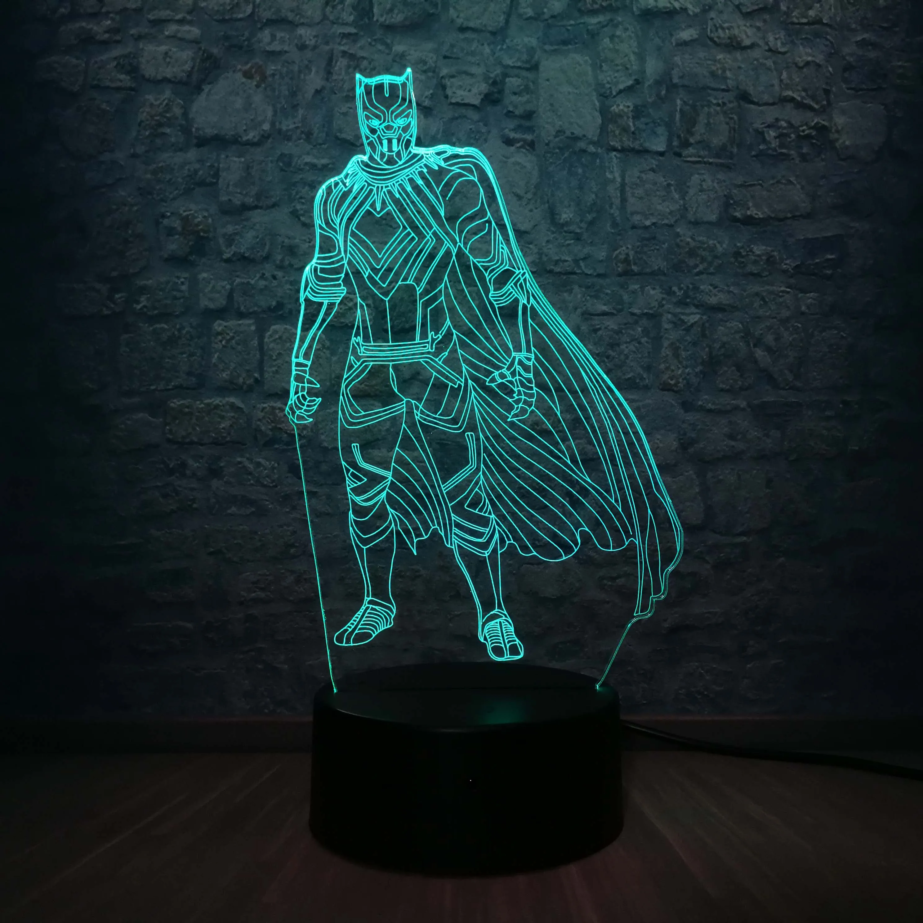 Фигурка героя Marvel Черная пантера 3D Светодиодная лампа 7 цветов для спальни USB стол