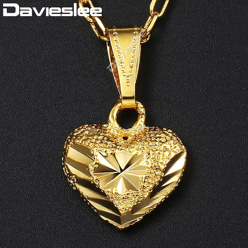 Davieslee женский золотой кулон ожерелье резной в форме сердца любовник Мода для