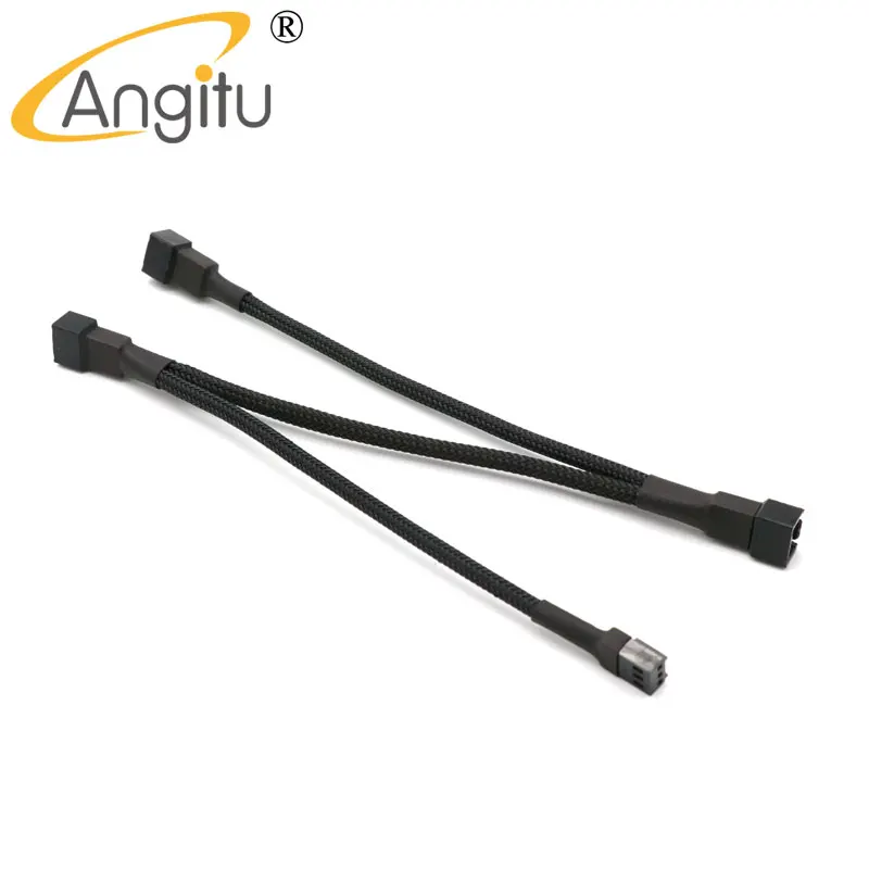 Angitu CPU 3Pin Fan 3Way Adapter Black Sleeve компьютерное охлаждение Male to 3xFemale кабель питания