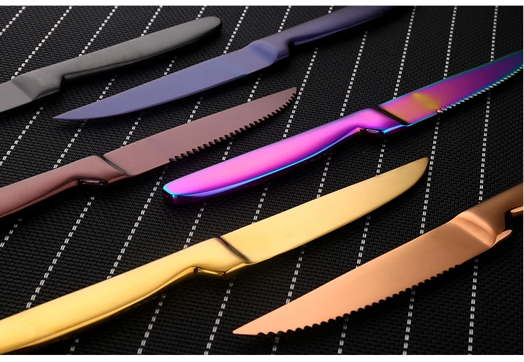 Buyer Star Stainless Steel Knives 304 Rainbow Color Flatware Sharp Steak Knife Set For Dinner 4-Piece 8.6-Inch Dinnerware Set