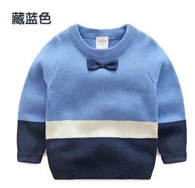 navy blue Свитера для мальчиков; сезон осень; коллекция года; для свадебной вечеринки; с круглым вырезом; для школы; с бантом; в полоску; смешанные цвета; с длинными рукавами; хлопковые свитера для маленьких мальчиков - Цвет: navy blue