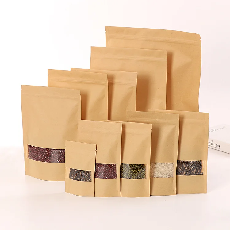 

100 pcs Kraft Paper Self Sealing Bag Coffee Seeds Sweets Ziplock Seal Paper Bag Sealable Pouch Packing Retail Craft Paper