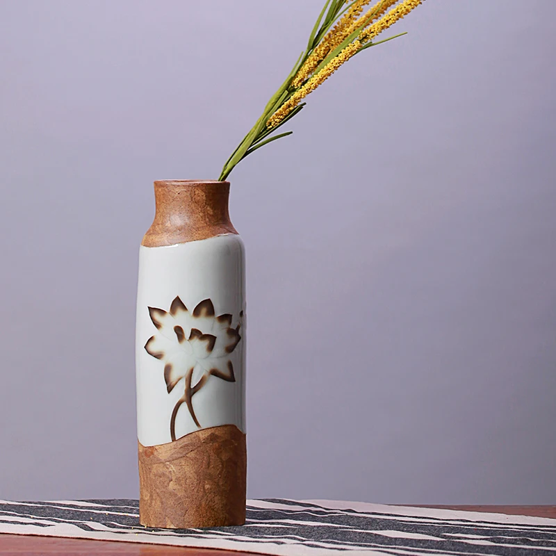 Традиционный китайский винтажный керамический Лотос рельефная ваза для цветов