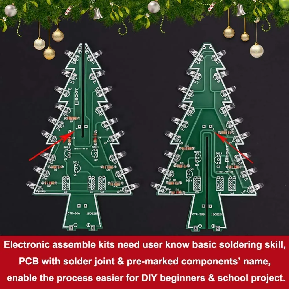 15 штук упак. DIY 3D Xmas Tree электронный набор для пайки 7 цветов мигающий светодиодный