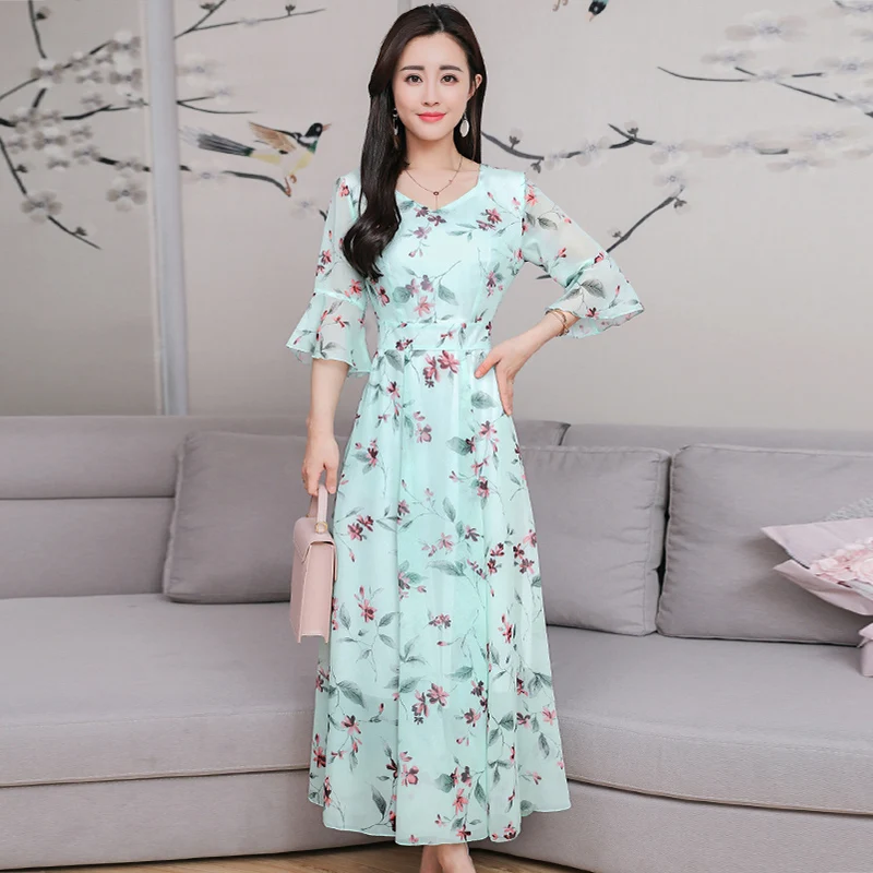 Женское винтажное шифоновое платье миди с V образным вырезом|Женские платья| |