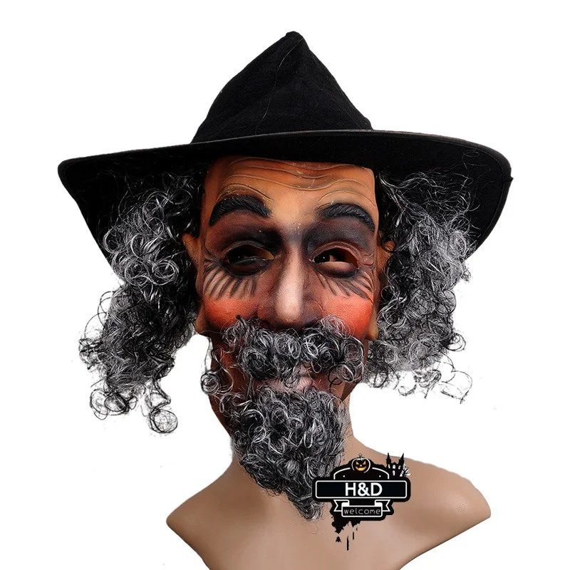 Латексная полная голова старик с колпачком маска кудрявая борода волосы
