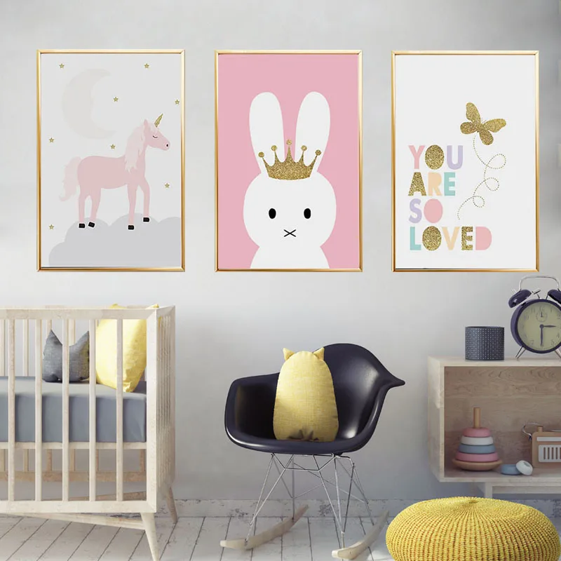 Девушки Room Decor Единорог плакат Kinderkamer кролика Nordic Стиль Дети украшения C Книги по