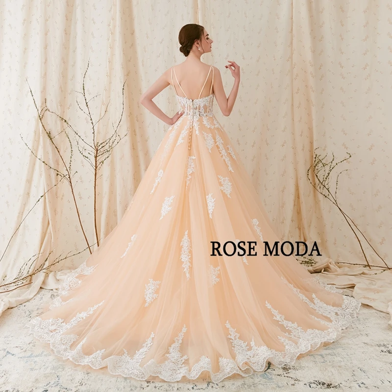 Rose Moda Великолепное Кружевное Свадебное бальное платье Alencon свадебное платье цвета шампанского с кружевом цвета слоновой кости реальные фотографии