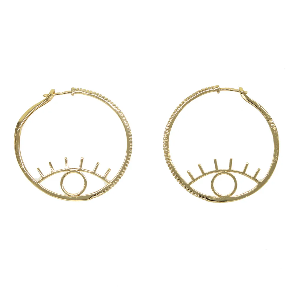 New Gold Color Plated Synthetic CZ Eyes Hoop Earring Turkish Evil Eye Earrings Cubic Zircon Lucky Popular for Women Jewelry | Украшения и
