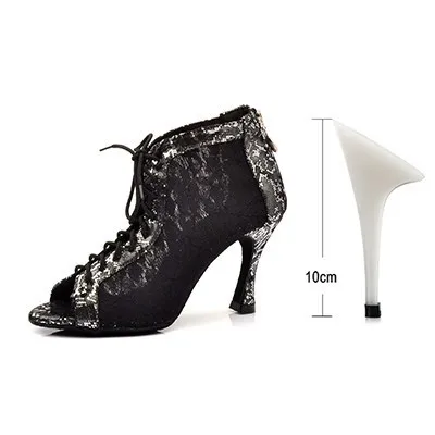 Black 10cm Ladingwu/Обувь для латинских танцев; Wonen; Цвет черный, белый; кружевные танцевальные сапоги; удобные женские бальные туфли для танцев; обувь для сальсы; женская обувь - Цвет: Black 10cm