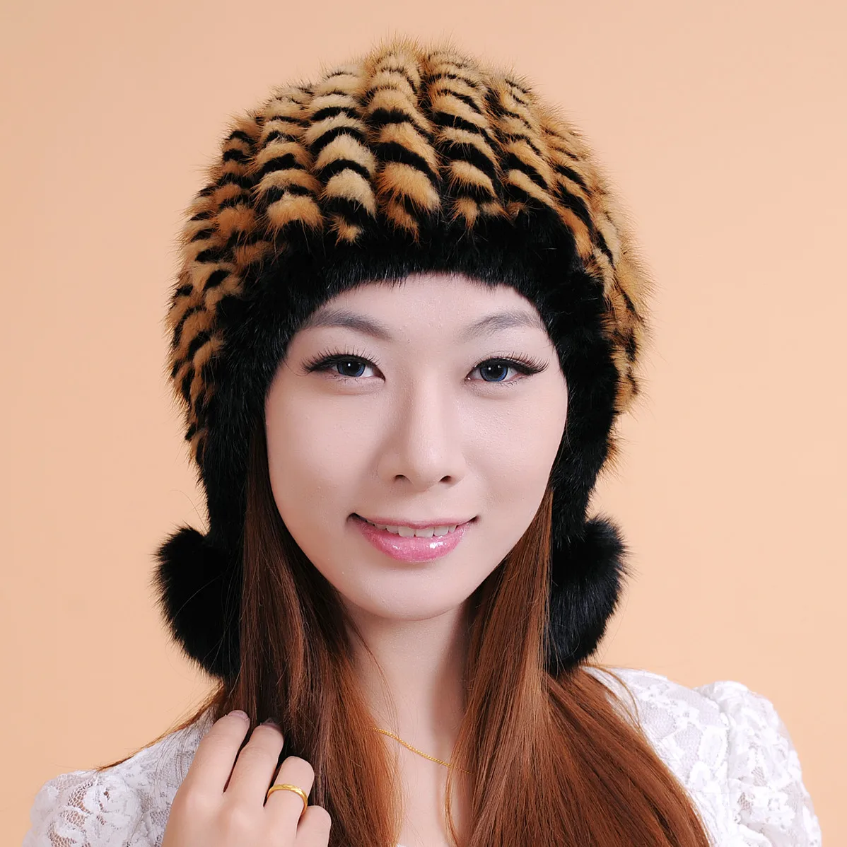 Высококачественная импортная вязаная шапка из натуральной норки для женщин