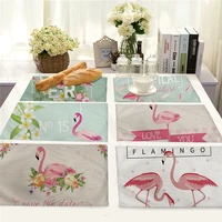 1pcs 4232cm flamingo leaf pattern kitchen placemat tea coasters dining table mat cup mats cotton linen pad home decor ma0123