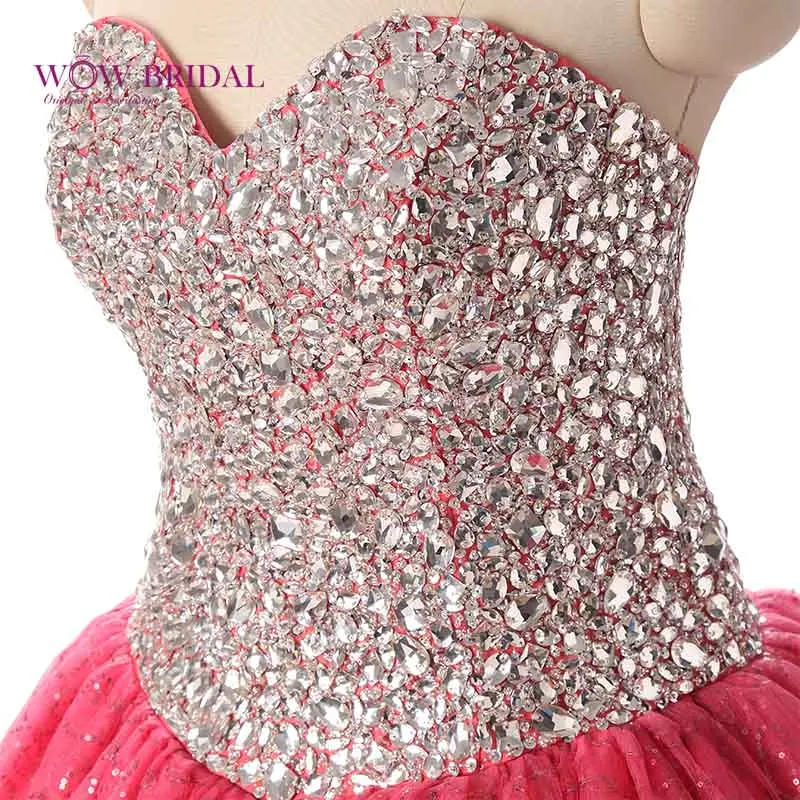 Платье Wowbrida с кристаллами стекла коралловые платья Quinceanera курткой элегантное