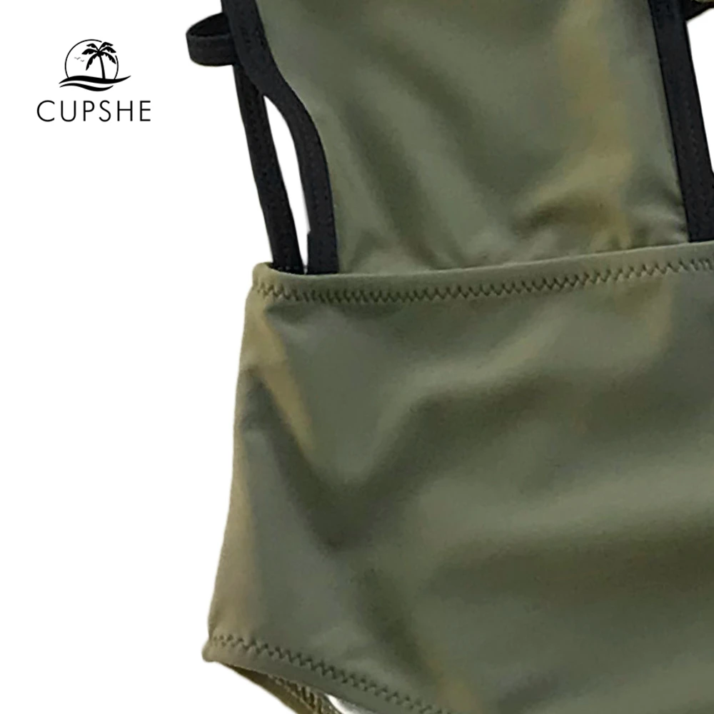 CUPSHE army green Strappy цельный купальник женский v образный вырез высокая нога