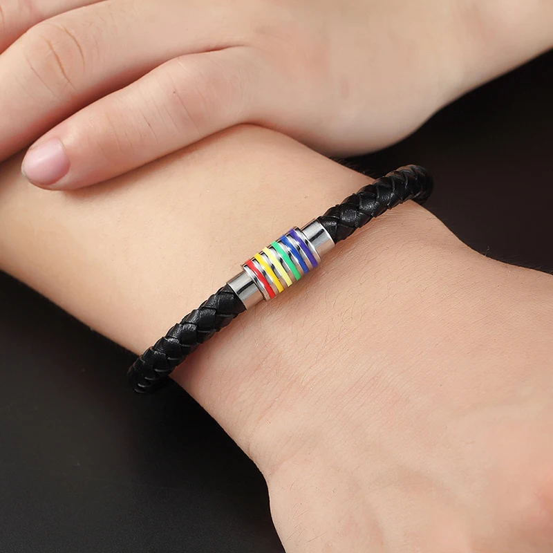 MOGE модные ювелирные изделия мужские черные браслеты из натуральной кожи