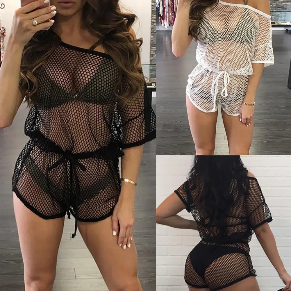 2020 женский сексуальный сетчатый комбинезон боди вязаное бикини накидка