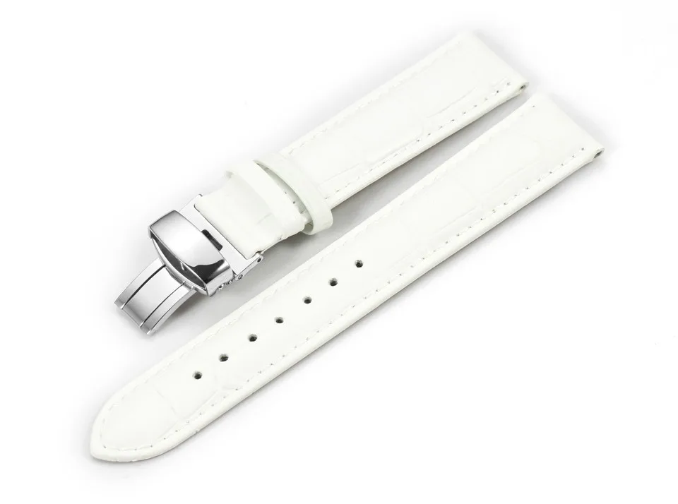White with Silver Ремешок для часов CHIMAERA, 14 мм, 16 мм, 18 мм, 19 мм, 20 мм, женский белый, красный, из натуральной телячьей кожи, ремешок для часов с пряжкой, ремешок для часов - Цвет ремешка: White with Silver