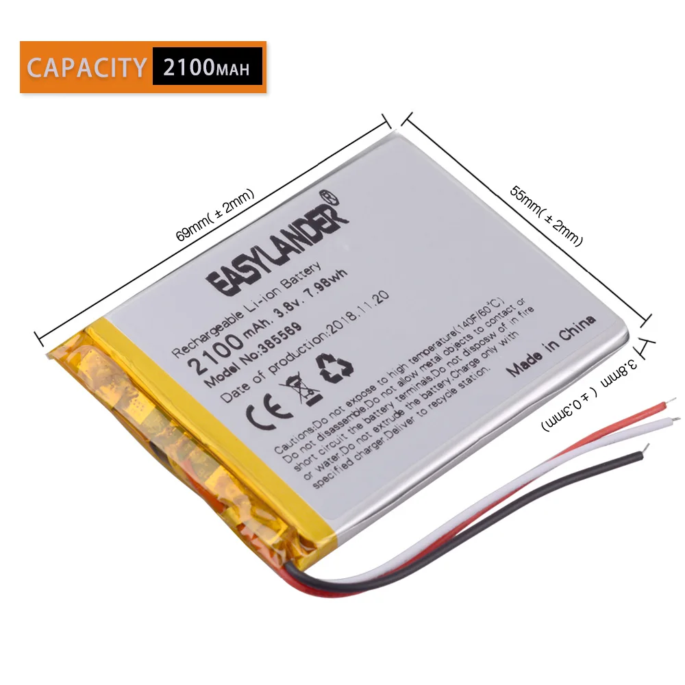 385569 385570 3 8 V 2100mAh перезаряжаемый литий-полимерный аккумулятор для UHANS a101 GPS ipod DVR