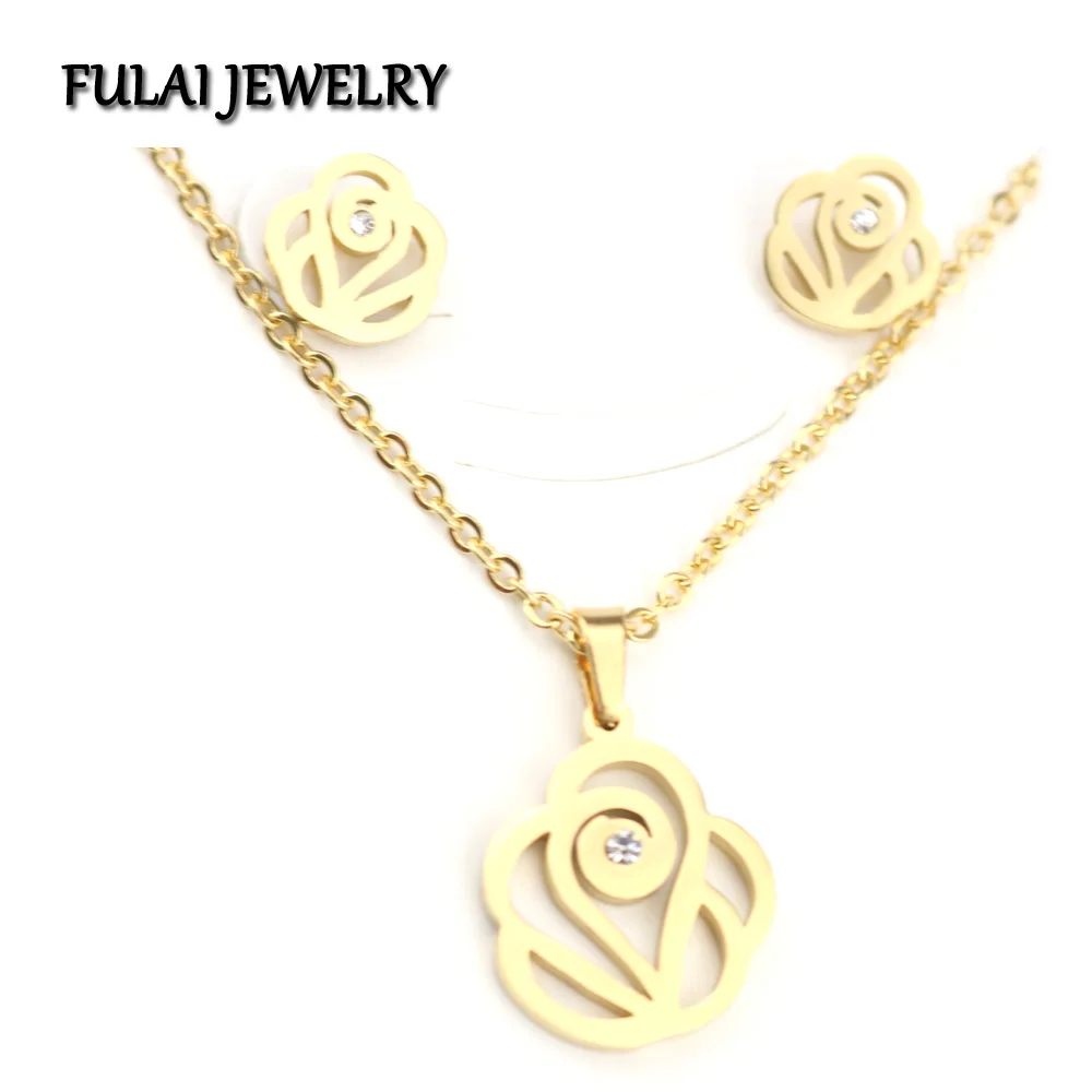 Fulaijewelry Ювелирные наборы палку Камень Золото Цвет Нержавеющая сталь высокое