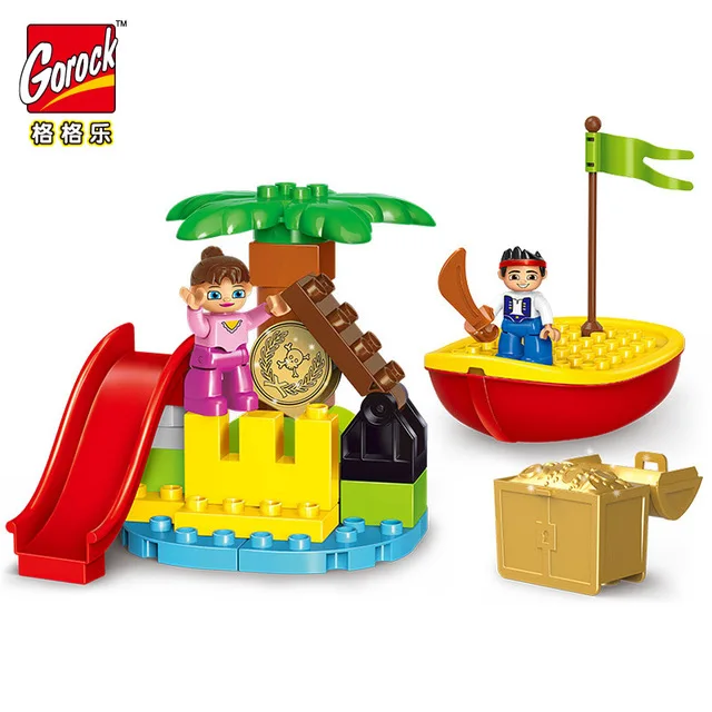 Q0036-D 4 комплекта, Duplo, большие размеры, пиратские лодки, строительные блоки, Обучающие Детские игрушки, совместим с Duplo, сделай сам, Обучающие кирпичики город, серия War - Цвет: Q0036-D