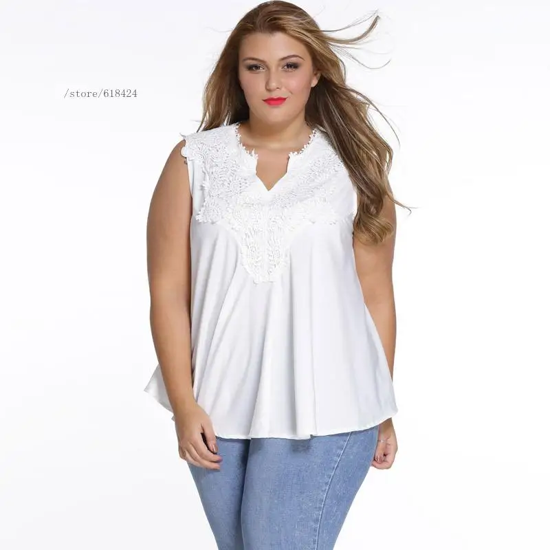Белый случайный летняя мода женщины дамы плюс размер v шеи без рукавов твердые