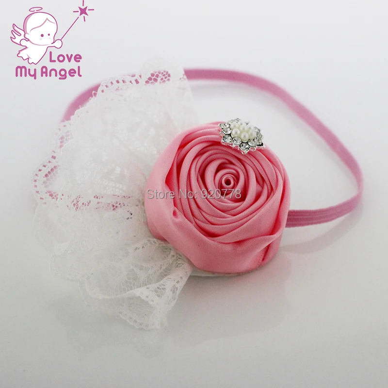 Розничная продажа 1 шт. повязка на голову для девочек атласный цветок розы в