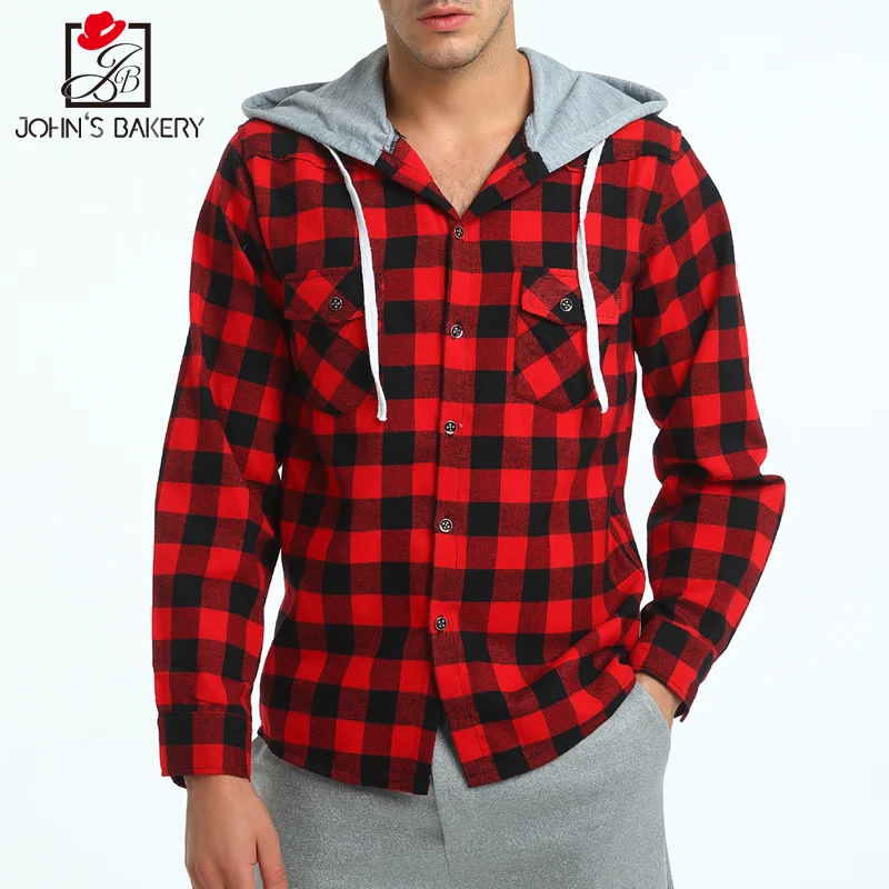 2017 Новая мода бренд Для мужчин рубашка с капюшоном клетчатая длинным рукавом Slim