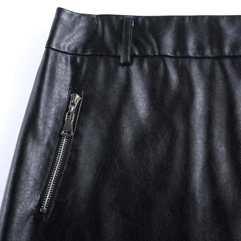 

Women PU Faux Leather Skirts New Winter Split Knee-Length Skirts Office Lady Zipper Straight High Waist Work Skirts Fashion Slim