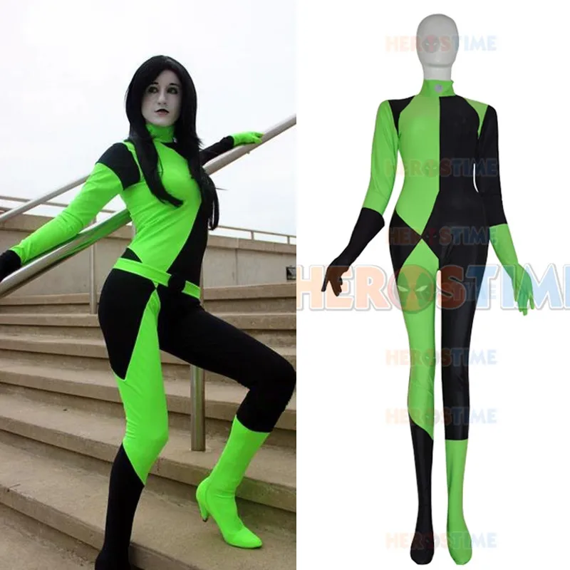 Женский костюм супер злодей Kim возможные Shego на Хэллоуин для взрослых и детей