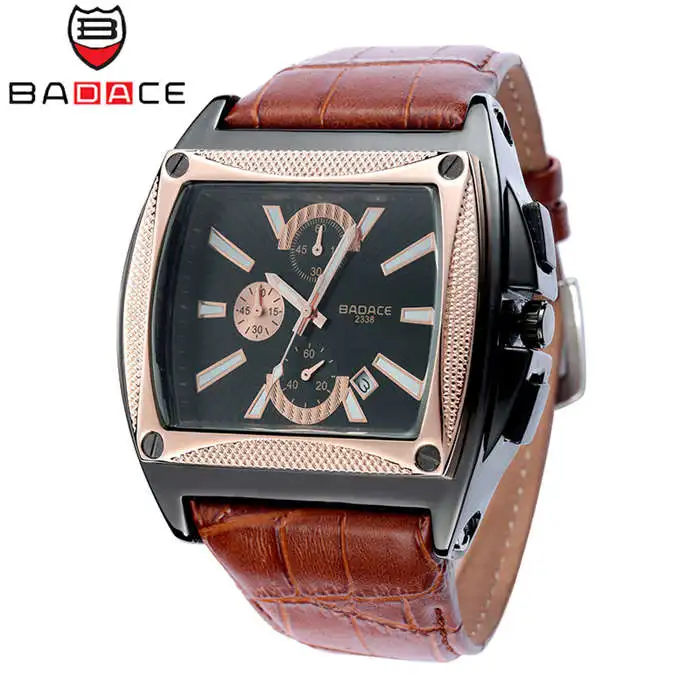 rose gold black BADACE, роскошные брендовые золотые часы, мужские Кварцевые винтажные деловые наручные часы, модные повседневные часы с кожаным ремешком, квадратные часы 2338 - Цвет: rose gold black