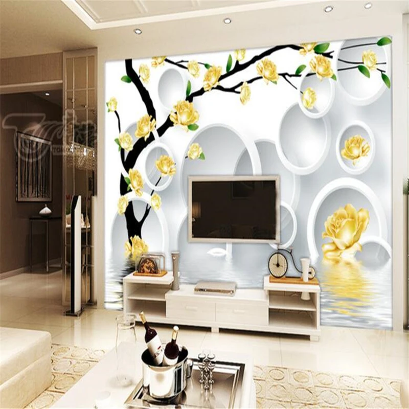 

beibehang Custom Wallpaper Rose Reflex 3D Circle TV Backdrop Living Room Bedroom Wall Decorative