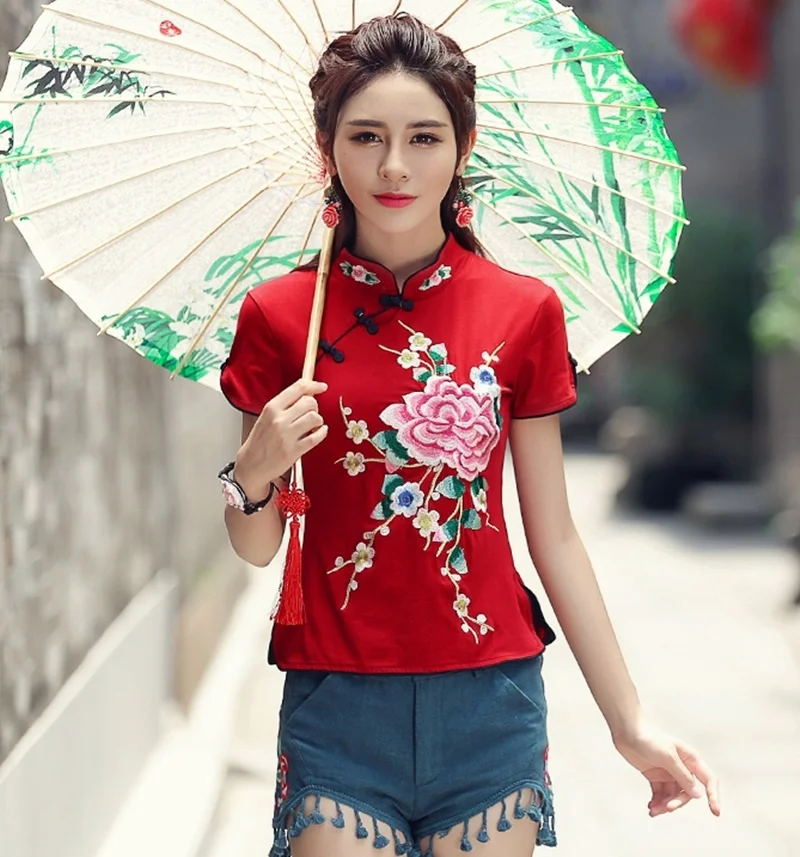 Традиционная китайская одежда для женщин Cheongsam Топ воротник стойка Женские топы и блузки Восточная китайская одежда AA4657