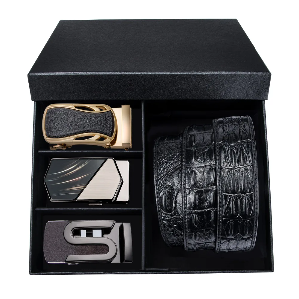 

Barry.Wang 3PKDF-01 New Brand Men's Fashion Belts For Men 3PC Automatic Buckle Designer Belt Crocodile pattern With Gift Box