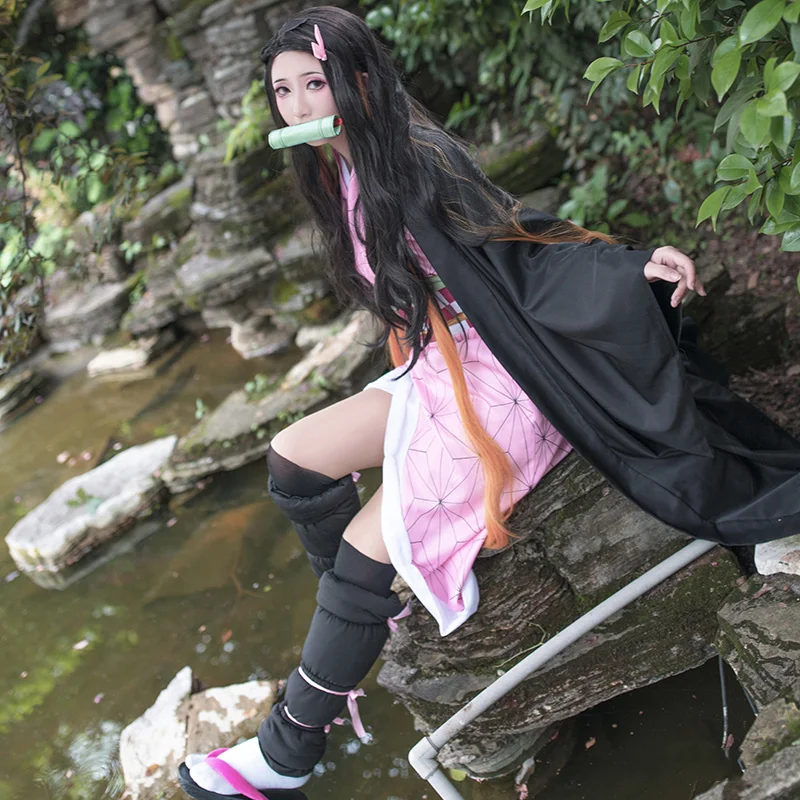 Аниме Demon Slayer Kamado Nezuko костюмы для косплея Kimetsu no Yaiba женское Розовое Кимоно костюмы на Хэллоуин для женщин парик на Хэллоуин