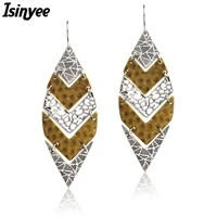 isinyee fashion large leaf hollow flower dangle earrings for women big ethnic ear tibetan silver jewelry brincos 2021