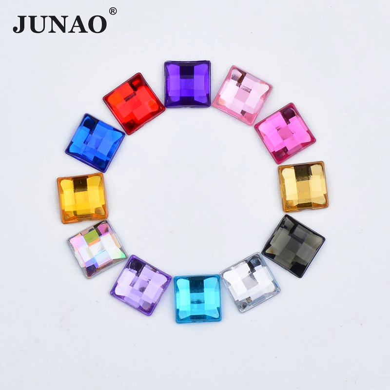 

JUNAO 2000pcs 8mm Acrylic Flatback Square Rhinestones Clear Crystals Stones Non Hotfix Crystal AB Strass Beads For Clothes