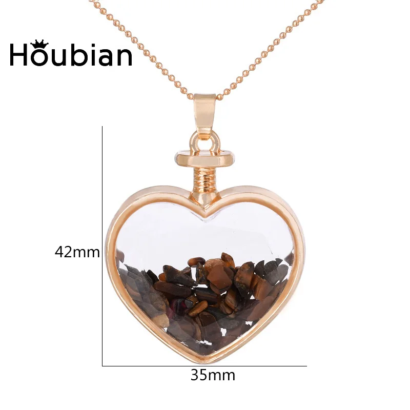 New Natural Fluorite Beads Chip Clear Glass Heart shaped Wish Box Wishing Bottle Charms Pendant Necklace Jewelry | Украшения и