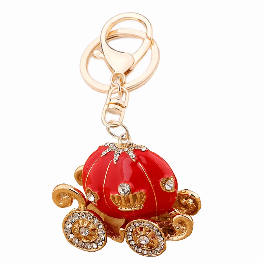 

Creative Crystal Pumpkin Bag Keychains Women Gift Charm Metal Jewelry Car Key Chain Ring Holder Chaveiro Keyring Llavero