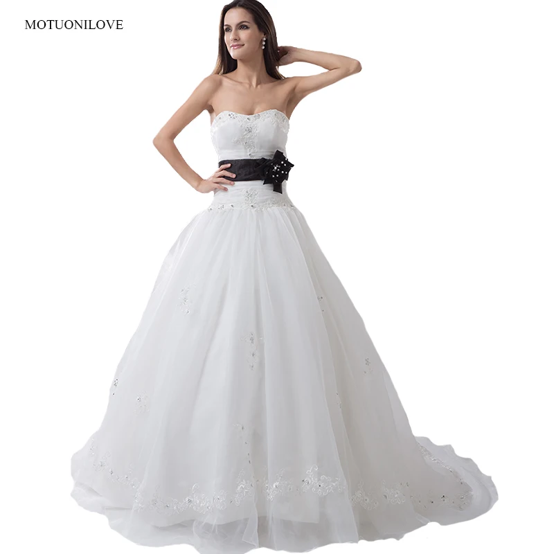 

Vestido de Noiva 2019 Ball Gown Wedding Dress Princess Bead Applique Lace Bride Dress Bridal Gown With Black Belt Robe De Mariee