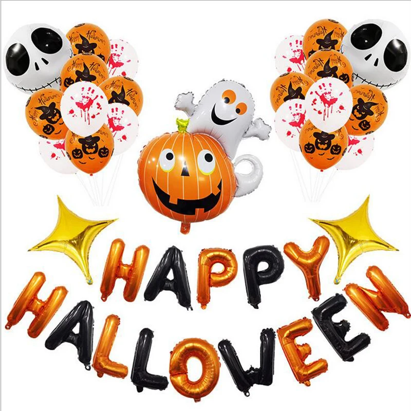 

Happy Halloween Foil Latex Balloon Set Scary Pumpkin Skull Ghost Star Halloween Air Balloon Banner Horror Party Favor Decoration