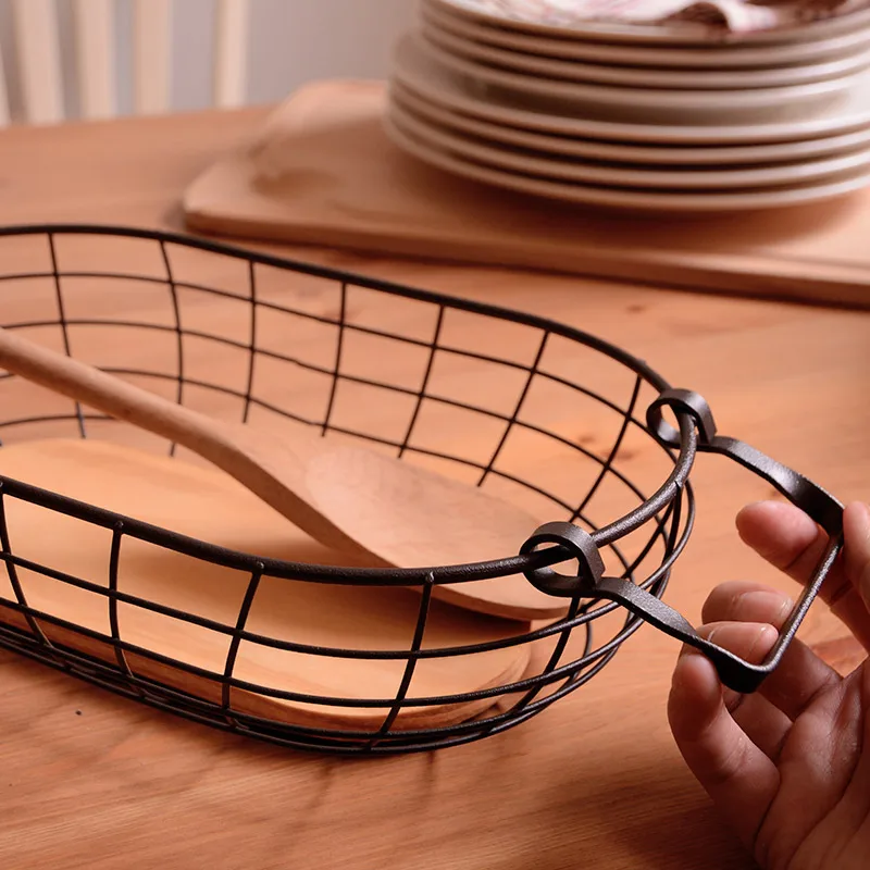 Ретро деревенская проволочная сетка с деревянным дном корзина для хранения