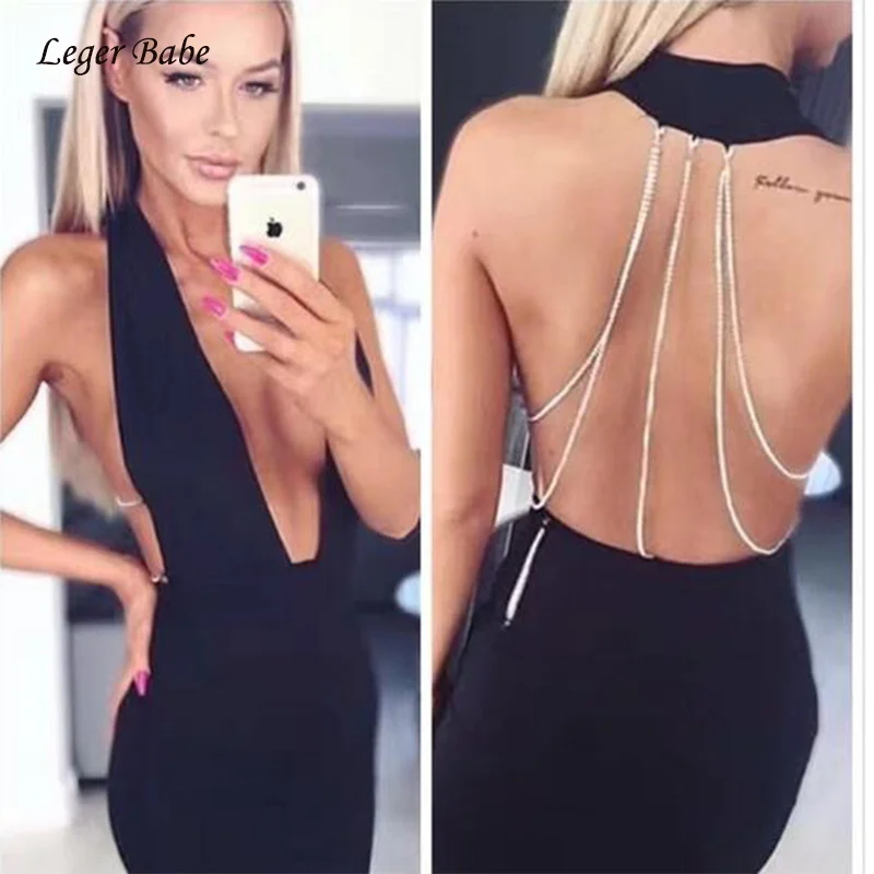 Женское Бандажное платье Leger Babe HL черное облегающее без рукавов с глубоким v