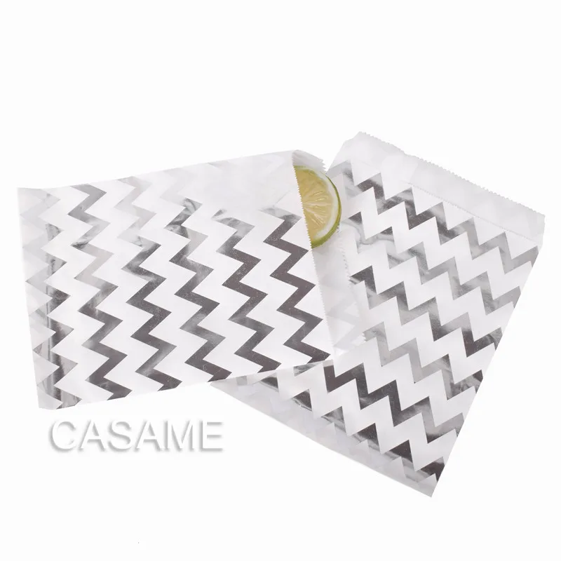Silver Chevron 13x18 Рекламные бумажные пакеты красочные шеврон лакомство Ремесло бумажные пищевые безопасные сумки вечерние сувениры лучшие подарочные пакеты для гостей - Цвет: Silver Chevron 13x18